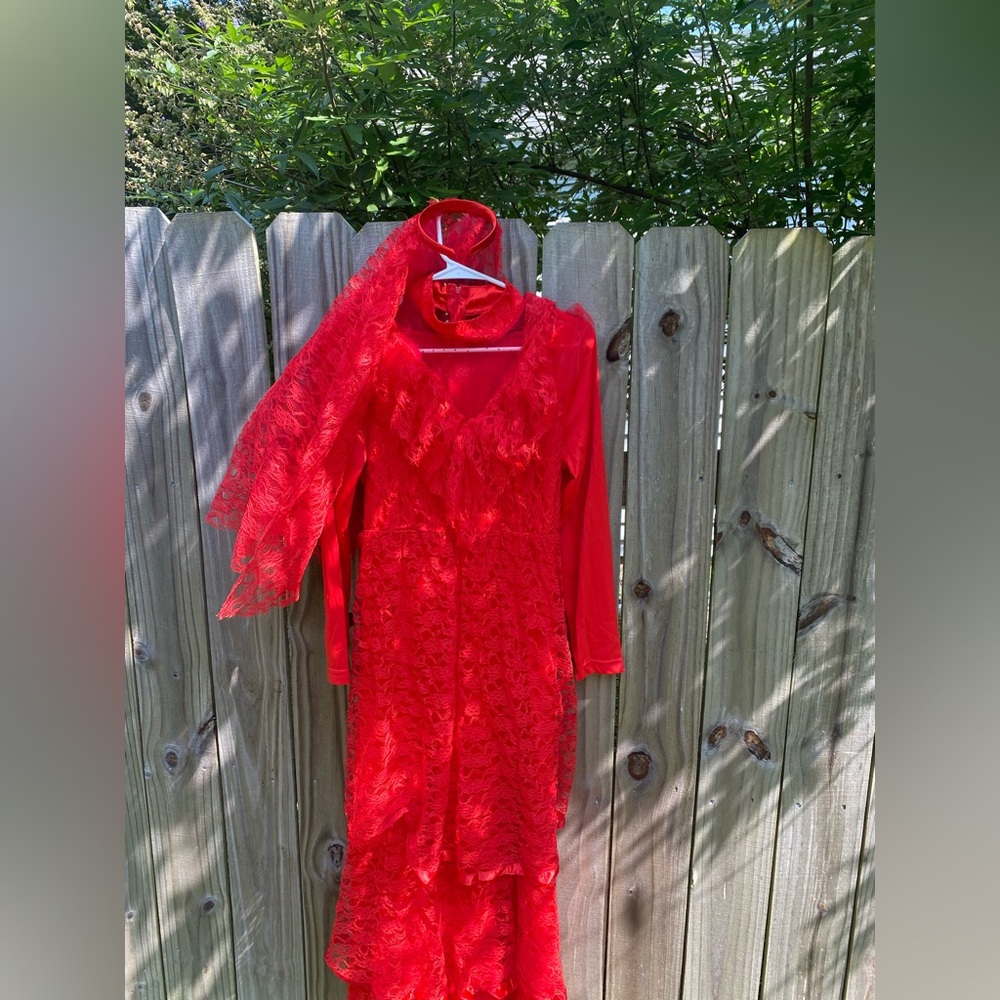 Elegant Red Lace Dress with Bride Style Lace Headband